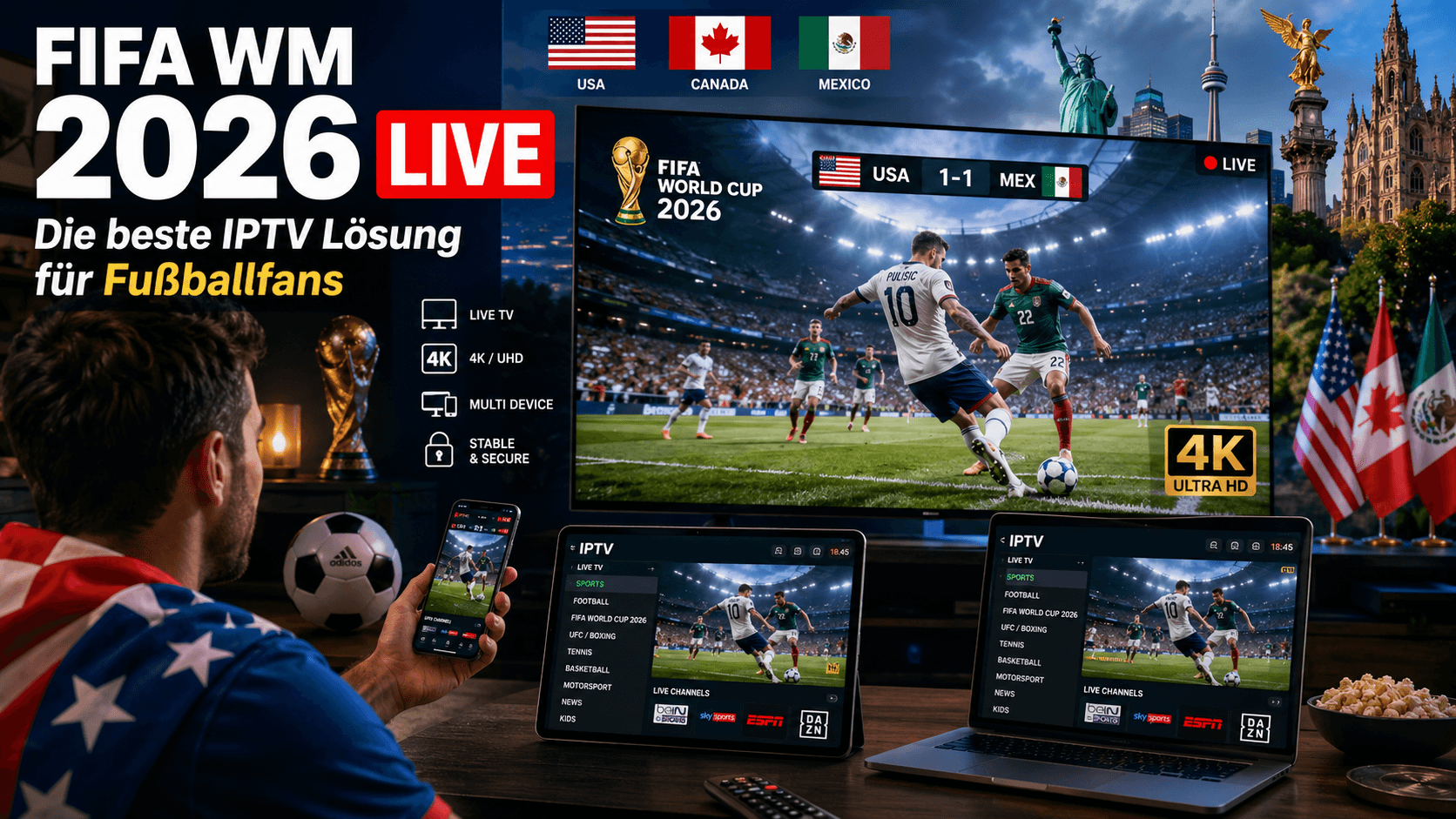 FIFA WM 2026 live sehen – Die beste IPTV Lösung für die Weltmeisterschaft in den USA, Kanada und Mexiko