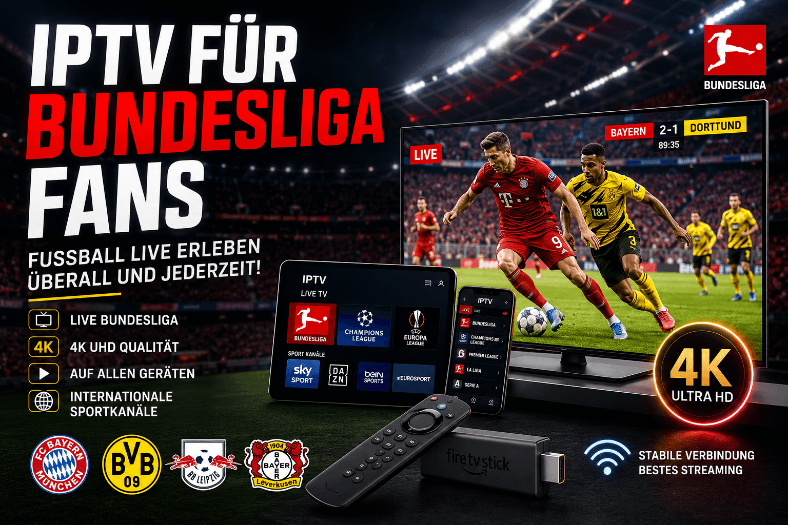 IPTV für Bundesliga Fans 2026 – Fußball live in 4K erleben